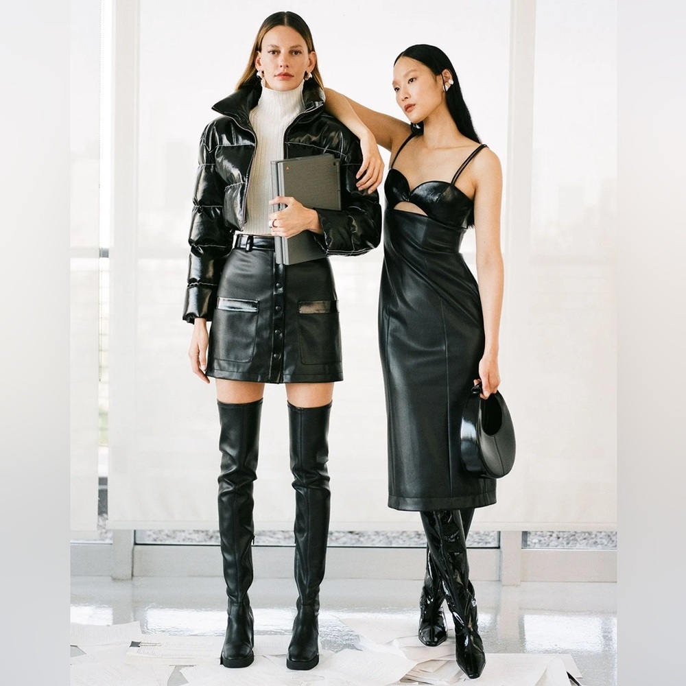 NWT STAUD Sketching Dress in Black Leather